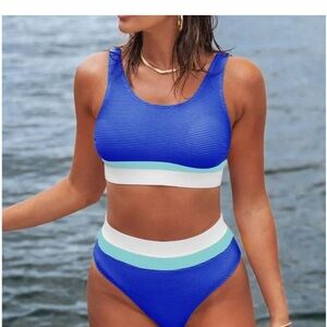 Cupshe Vibrant Blue and White Bikini Set